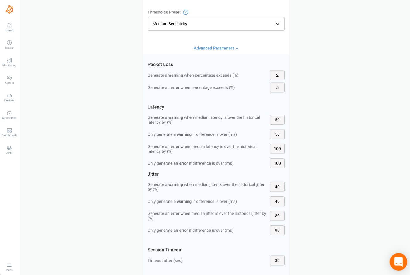 Obkio Network Auditing Tool Thresholds