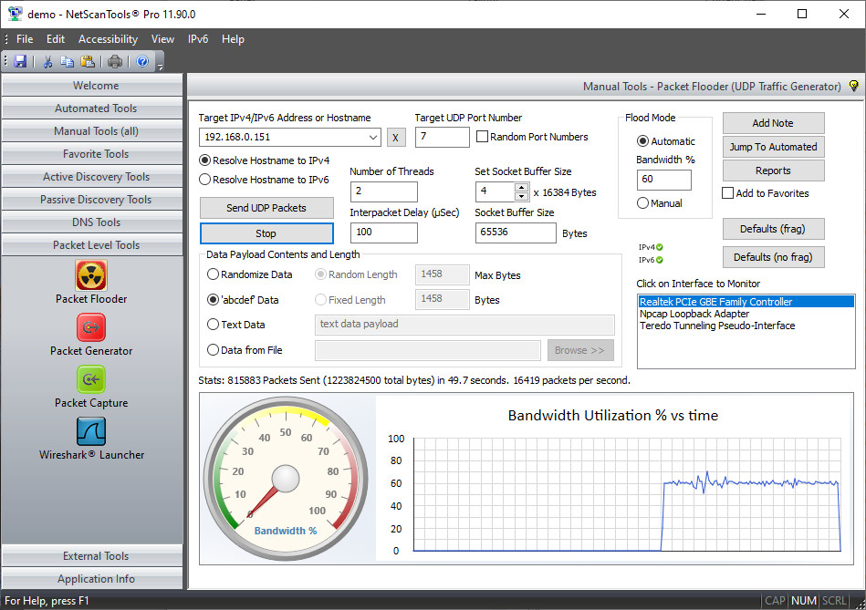 NetScanTools network testing tool interface
