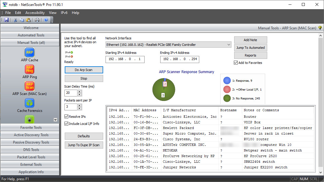 NetScanTools network testing tool interface