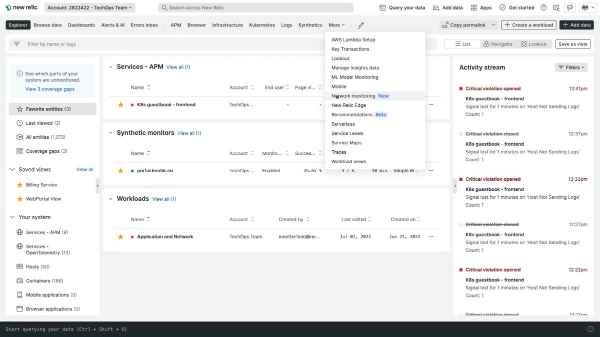 new relic network auditing tool screenshot 2